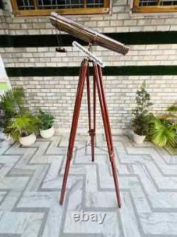 60'' Vintage Nautical Brass Binoculars on Wooden Tripod Stand For Christmas Gift
