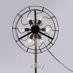 6 Holder Fan Lamp Fan Light with Solid Wooden Tripod Stand brass Floor Vintage