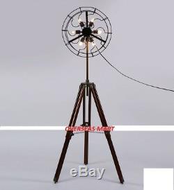 6 Holder Fan Lamp with Handmade Wooden Tripod Vintage Home Standing Lamp Item