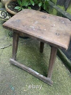 ANTIQUE Vintage CUTLERS WOODEN STOOL steel silver buffers seat folk art tripod