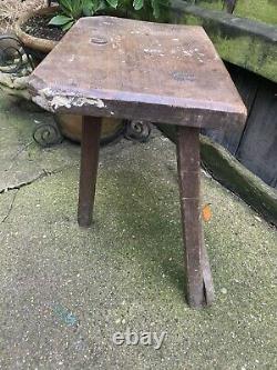 ANTIQUE Vintage CUTLERS WOODEN STOOL steel silver buffers seat folk art tripod