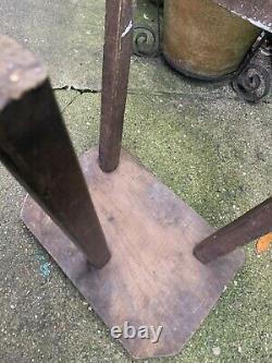 ANTIQUE Vintage CUTLERS WOODEN STOOL steel silver buffers seat folk art tripod