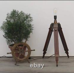 ANTIQUE WOODEN TRIPOD LAMP STAND NAUTICAL TRIPOD FLOOR LAMP Without Shade