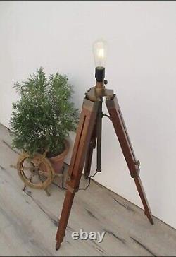 ANTIQUE WOODEN TRIPOD LAMP STAND NAUTICAL TRIPOD FLOOR LAMP Without Shade