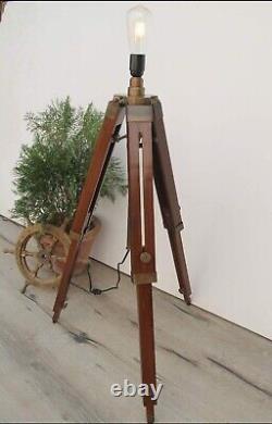 ANTIQUE WOODEN TRIPOD LAMP STAND NAUTICAL TRIPOD FLOOR LAMP Without Shade