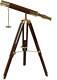 A Vintage Table Decorative Shiny Brass Tube Telescope With Antique Wooden Tripod