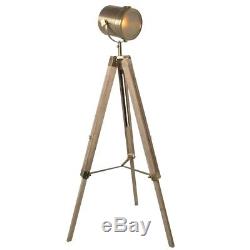 Adjustable Wooden Tripod Floor Lamp Brass Vintage Antique Bronze Spot Lights Fit