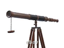 Antiqu Brass Telescope With Wooden Tripod Stand Vintage Nautical Decorative Gift