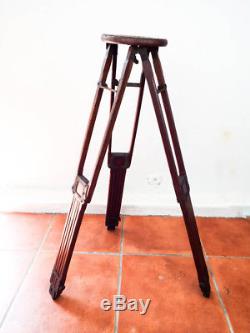 Antique 1910s/20s Wooden Tripod Camera Telescopic Vintage Decor Floor Lamp Stand