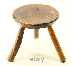 = Antique 19th C. Round Tripod Milking Stool, Great New England Primitive