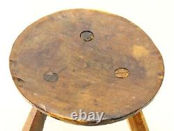 = Antique 19th C. Round Tripod Milking Stool, Great New England Primitive
