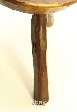 = Antique 19th C. Round Tripod Milking Stool, Great New England Primitive