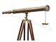 Antique Brass Brown Vintage 32 Inch Telescope With Brown Wooden Tripod Stand
