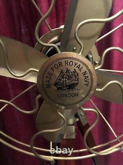 Antique Brass Fan With Wooden Tripod Stand Working Nautical For Home Office Use