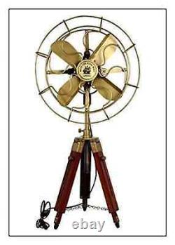 Antique Brass Golden Nautical Adjustable Hight Vintage Look Tripod Table Fan