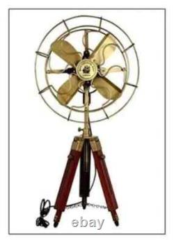 Antique Brass Golden Nautical Adjustable Hight Vintage Look Tripod Table Fan