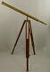 Antique Brass Nautical 39'' Telescope On Wooden Tripod Standing Vintage Spyglass