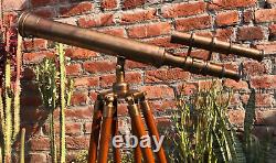 Antique Brass Telescope 18 With Wooden Tripod Stand Nautical Floor Standing