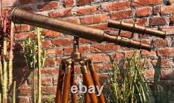 Antique Brass Telescope 18 With Wooden Tripod Stand Nautical Floor Standing