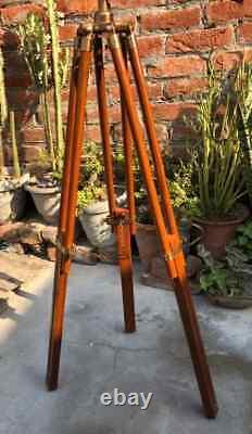 Antique Brass Telescope 18 With Wooden Tripod Stand Nautical Floor Standing