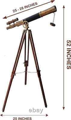 Antique Brass Telescope Floor Standing 25 Inch With wooden tripod Stand