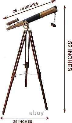 Antique Brass Telescope Floor Standing 25 Inch With wooden tripod Stand