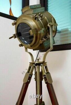 Antique Brass Telescope Standing Astro Floor Vintage WithTripod Stand Wooden