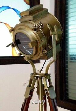 Antique Brass Telescope Standing Astro Floor Vintage WithTripod Stand Wooden