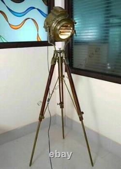 Antique Brass Telescope Standing Astro Floor Vintage WithTripod Stand Wooden