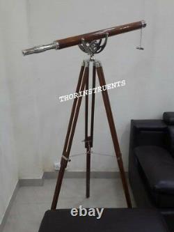 Antique Brass Telescope With Brown Tripod Stand Vintage Home Decor