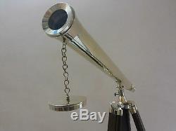 Antique Brass Telescope With Wood Tripod Stand Vintage Nautical Marine Decor