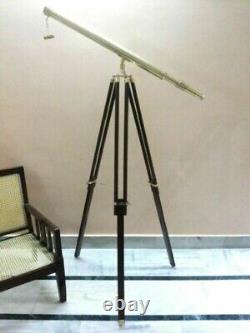 Antique Brass Telescope With Wood Tripod Stand Vintage Nautical Marine Decor New
