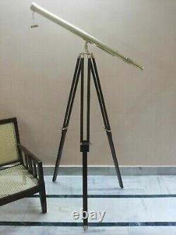 Antique Brass Telescope With Wood Tripod Stand Vintage Nautical Marine Decor New