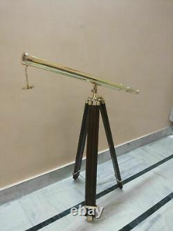 Antique Brass Telescope With Wood Tripod Stand Vintage Nautical Marine Decor New