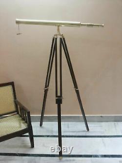 Antique Brass Telescope With Wooden Tripod Stand Vintage Decorative