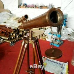 Antique Brass Telescope With Wooden Tripod Vintage Marine US Navy Gift