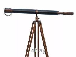 Antique Brass nautical floor standing brass 39 inch telescope with wooden tripod
