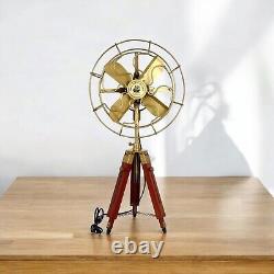 Antique Electric Pedestal Floor Fan Vintage Style With Wooden Tripod Stand Decor