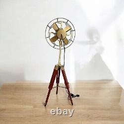 Antique Electric Pedestal Floor Fan Vintage Style With Wooden Tripod Stand Decor