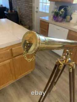 Antique Finish Nautical Spyglass Telescope With Wooden Brown Tripod Stand Brass