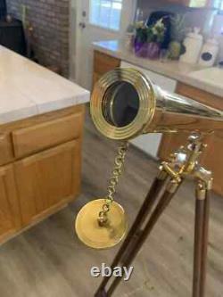 Antique Finish Nautical Spyglass Telescope With Wooden Brown Tripod Stand Brass