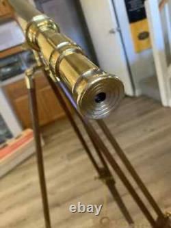 Antique Finish Nautical Spyglass Telescope With Wooden Brown Tripod Stand Brass