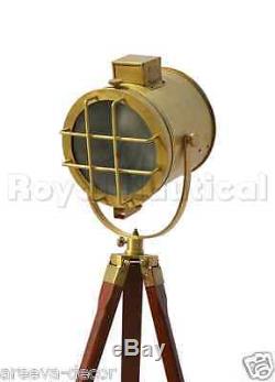 Antique Finish Spot light Tripod Nautical Teak Wooden Vintage Decor Floor Lamp