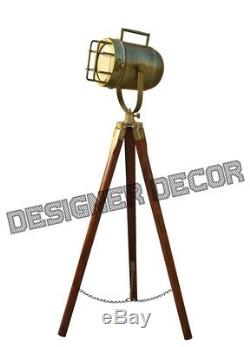 Antique Finish Vintage look Designer Decor Wooden Tripod Flood Lamp Spotlight