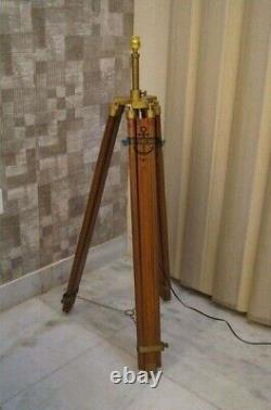 Antique Floor Lamp Without Shade Vintage Wooden Tripod Stand Nautical Home Decor