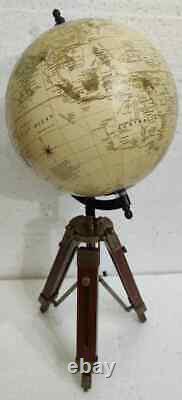 Antique Globe with Wooden Tripod Stand Vintage Nautical Table Decor Atlas