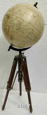 Antique Globe with Wooden Tripod Stand Vintage Nautical Table Decor Atlas