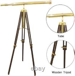 Antique Golden Floor Standing Brass 39 Inch Telescope WithWooden Tripod Stand
