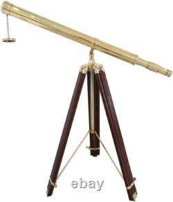 Antique Golden Floor Standing Brass 39 Inch Telescope WithWooden Tripod Stand