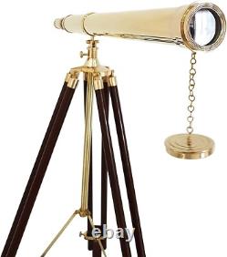 Antique Golden Floor Standing Brass 39 Inch Telescope WithWooden Tripod Stand